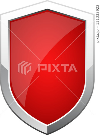 A glossy red and silver shield, designed to provide a sense of security and protection. 131332922