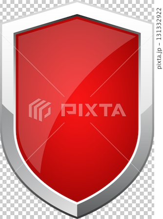 A glossy red and silver shield, designed to provide a sense of security and protection. 131332922