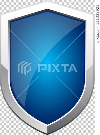 A shiny blue shield with silver trim, symbolizing protection, security, and strength. 131332928