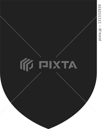 A solid black heraldic shield with a smooth, curved shape, designed for symbolic representation. 131332939