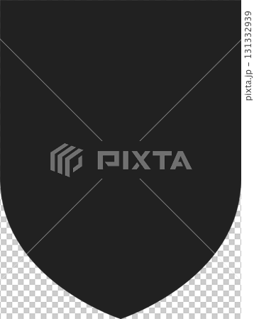A solid black heraldic shield with a smooth, curved shape, designed for symbolic representation. 131332939
