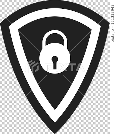White padlock inside a shield on a black background suggests protection and security measures. White padlock inside a shield on a black background suggests protection and security measures. 131332945