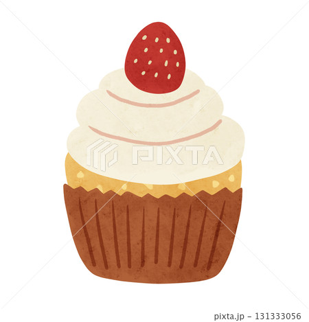 いちごのカップケーキ　水彩風手描きイラスト 131333056
