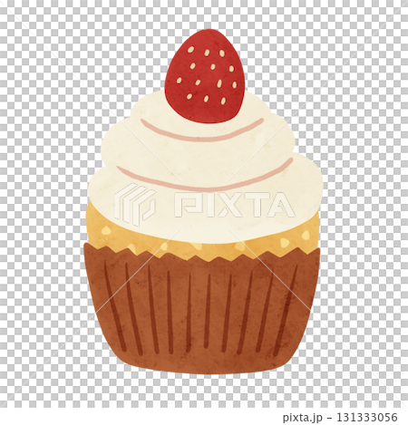 いちごのカップケーキ　水彩風手描きイラスト 131333056
