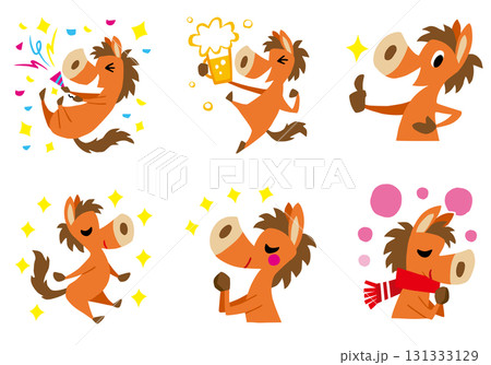 手描きのゆるい馬キャラクター 午年 年賀セット (パーティー、新年会、初詣) 手描きのゆるい馬キャラクター 午年 年賀セット (パーティー、新年会、初詣) 131333129