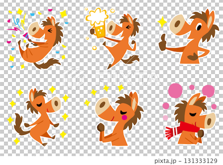 手描きのゆるい馬キャラクター 午年 年賀セット (パーティー、新年会、初詣) 手描きのゆるい馬キャラクター 午年 年賀セット (パーティー、新年会、初詣) 131333129