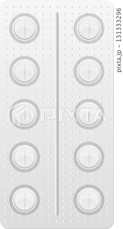 A sterile blister pack filled with white, round tablets, ready for medication dispensing. 131333296