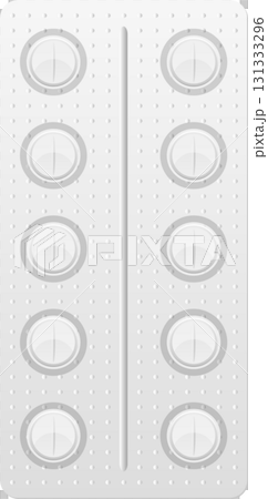A sterile blister pack filled with white, round tablets, ready for medication dispensing. 131333296