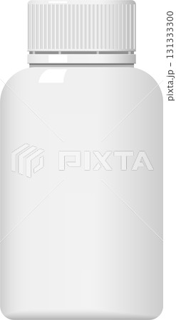 White plastic bottle with a ribbed cap, commonly used for pills, supplements, or liquid medication. 131333300