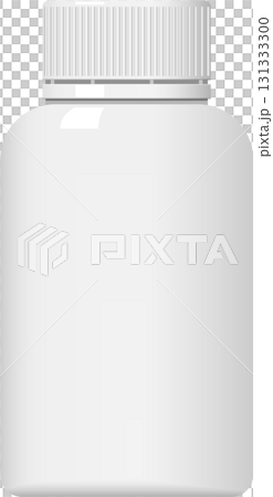 White plastic bottle with a ribbed cap, commonly used for pills, supplements, or liquid medication. 131333300