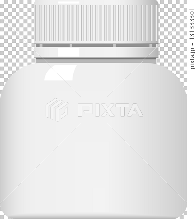White medicine container with a ribbed cap and rounded edges, set against a black background. 131333301