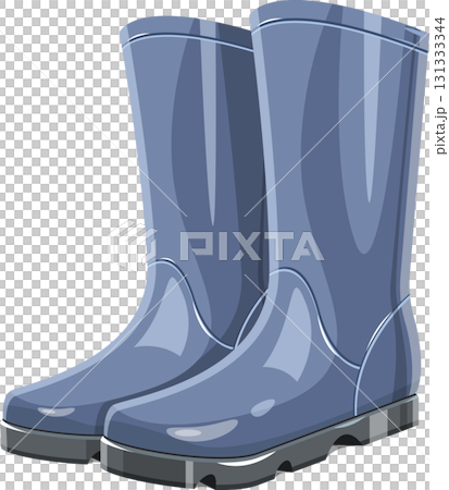 Pair of gray waterproof rubber boots, essential for wet weather or gardening activities. 131333344