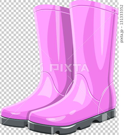 A pair of vibrant pink rain boots stand ready to keep feet dry in style on wet days. 131333352