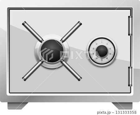 A silver safe with a combination lock and a sturdy handle, promising security and protection. 131333358