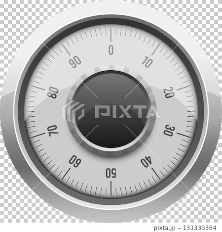 A metallic safe dial with numbers going from 0 to 90, with a center dark circle. A metallic safe dial with numbers going from 0 to 90, with a center dark circle. 131333364