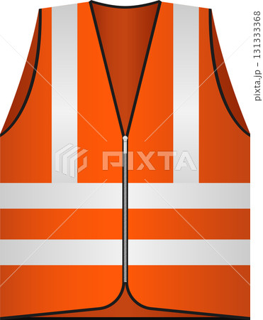 Bright orange safety vest with reflective stripes and a zipper closure for high visibility. 131333368