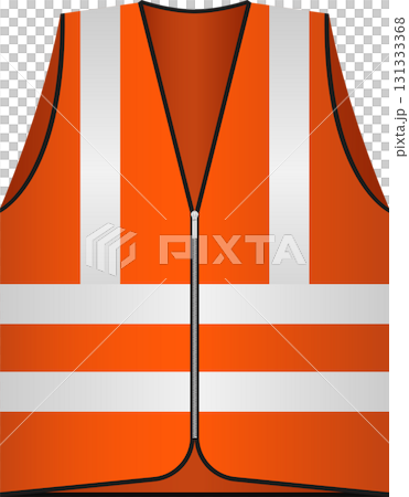 Bright orange safety vest with reflective stripes and a zipper closure for high visibility. 131333368