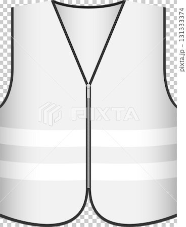 A digitally-created, white reflective vest with a black border and zipper, providing safety. 131333374