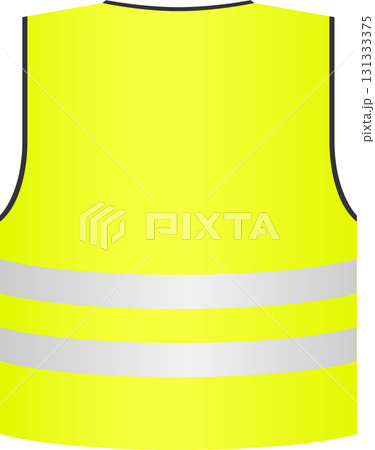 A bright yellow safety vest with reflective stripes, designed for high visibility in work areas. A bright yellow safety vest with reflective stripes, designed for high visibility in work areas. 131333375
