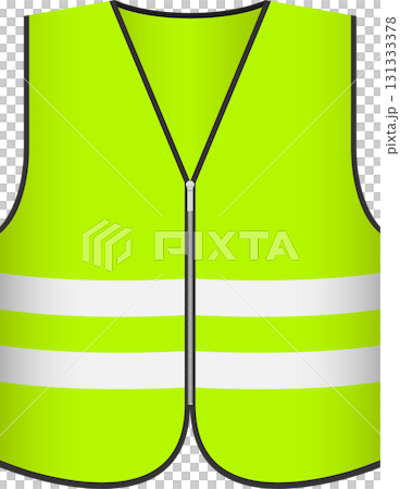 Bright yellow reflective safety vest with zipper and reflective strips for visibility. Bright yellow reflective safety vest with zipper and reflective strips for visibility. 131333378