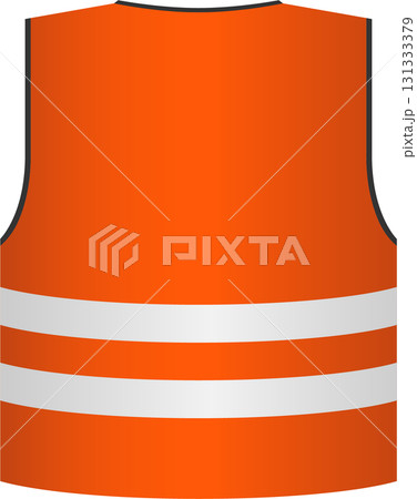 A bright orange safety vest with reflective white stripes, designed for high visibility apparel. 131333379