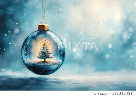 Christmas tree inside glass bauble ornament 131333451