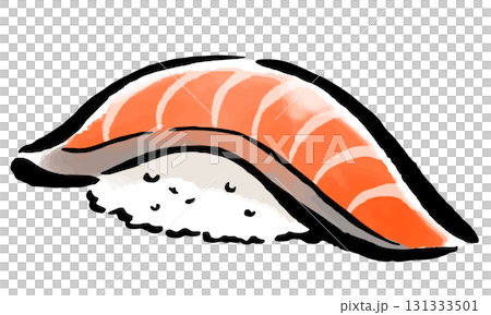 Salmon sushi, one piece, hand-drawn brush stroke illustration 131333501