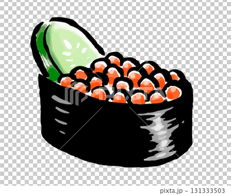 Salmon roe sushi, 1 piece, hand-drawn brush stroke illustration Salmon roe sushi, 1 piece, hand-drawn brush stroke illustration 131333503