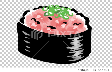 寿司のネギトロ 1貫 筆タッチ手描きイラスト 寿司のネギトロ 1貫 筆タッチ手描きイラスト 131333504