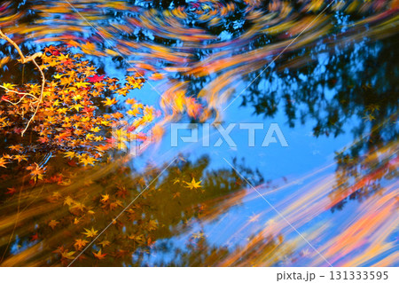 スローシャッターで捉えた　落ち葉の綺麗な流れ 131333595