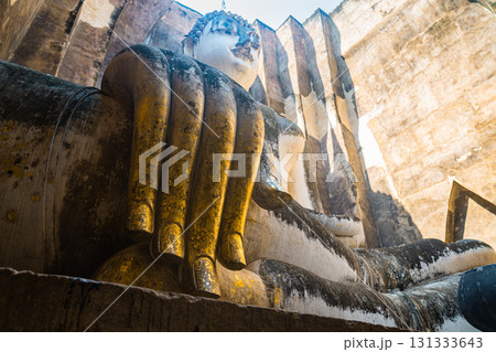 Giant Statue Of A Seated Buddha With Tapered Fingers Covered With Gold 131333643