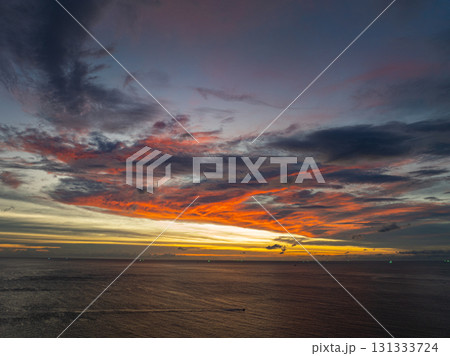 aerial view beautiful sky in sunset at horizon. aerial view beautiful sky in sunset at horizon. 131333724