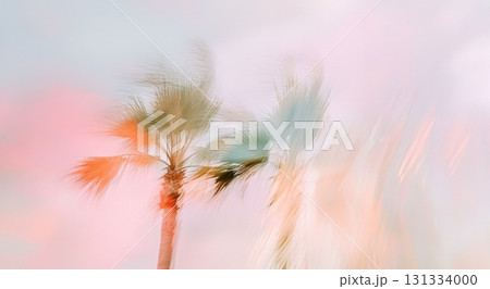 Blurry out of focus palm trees with pastel colors, abstract background 131334000