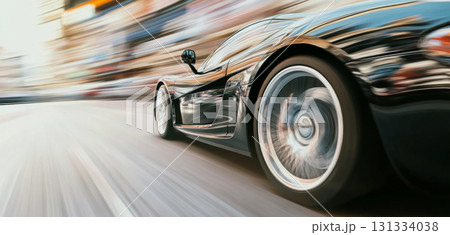 Close-up of the front wheel and car body in motion blur, perfect for dynamic background Close-up of the front wheel and car body in motion blur, perfect for dynamic background 131334038