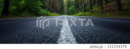 Empty road leading through a tranquil forest. 131334379