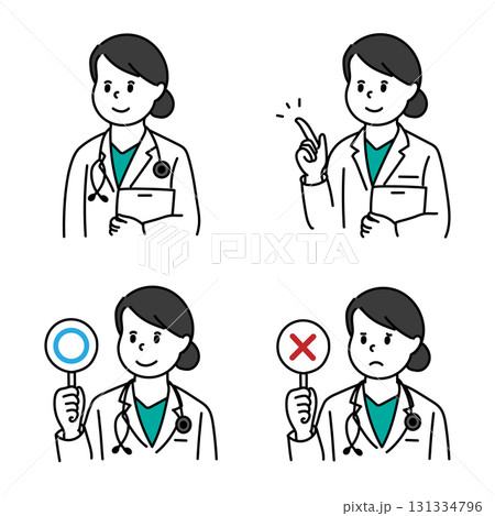 マルバツ札を持つ医者のアイコンイラストセット 131334796