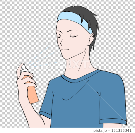Illustration of a man spraying lotion mist on his face Illustration of a man spraying lotion mist on his face 131335341