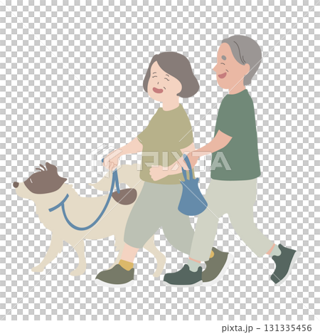 一對夫婦在遛狗 131335456