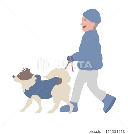 犬の散歩 冬 男性 犬の散歩 冬 男性 131335458