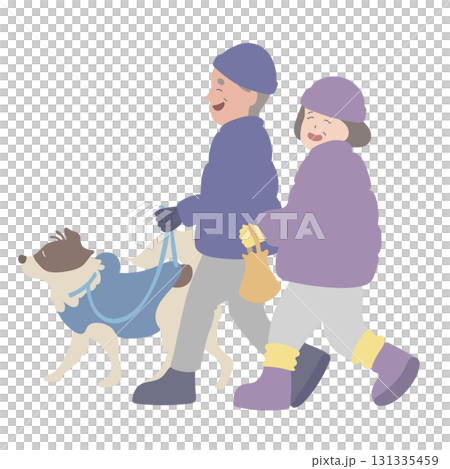 犬の散歩 冬 夫婦 犬の散歩 冬 夫婦 131335459