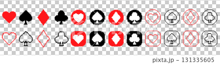 ドット絵トランプアイコンセット ハート・スペード・ダイヤ・クローバー ドット絵トランプアイコンセット ハート・スペード・ダイヤ・クローバー 131335605