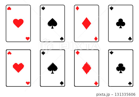 トランプカードアイコンセット ノーマル・ドット絵 ハート・スペード・ダイヤ・クローバー 131335606