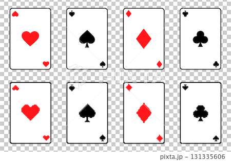 トランプカードアイコンセット ノーマル・ドット絵 ハート・スペード・ダイヤ・クローバー 131335606
