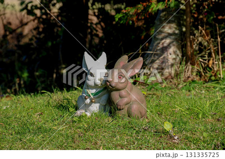 A Pair of Old Rabbit Statues Situated in a Country Park A Pair of Old Rabbit Statues Situated in a Country Park 131335725