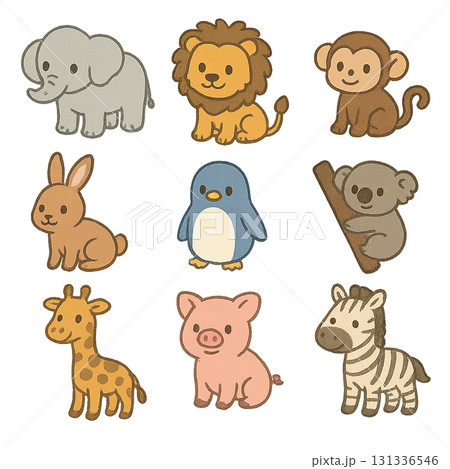かわいい動物のイラストセット かわいい動物のイラストセット 131336546