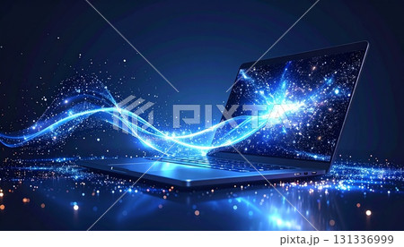 キラキラノートパソコンが映えるネイビーシルバー背景デザイン キラキラノートパソコンが映えるネイビーシルバー背景デザイン 131336999