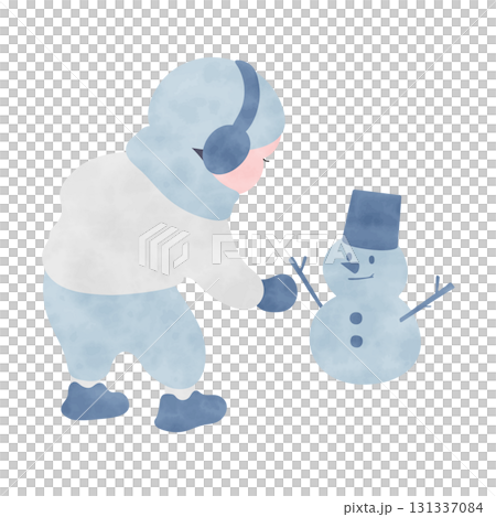 こどもと雪だるまのイラスト　水彩風 131337084