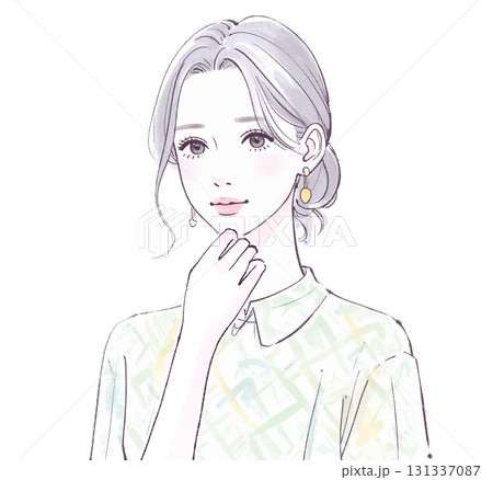 水彩画・手描き風の悩む、考える、落ち込む女性・女の子のイラスト素材 水彩画・手描き風の悩む、考える、落ち込む女性・女の子のイラスト素材 131337087
