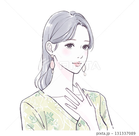 水彩画・手描き風の悩む、考える、落ち込む女性・女の子のイラスト素材 131337089