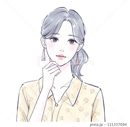 水彩画・手描き風の悩む、考える、落ち込む女性・女の子のイラスト素材 131337094